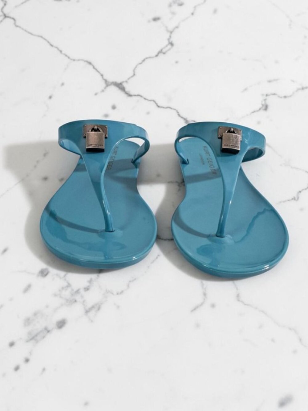 Kurt Geiger Size 8 London Brixton Jelly Flip Flop Sandals Mid Blue